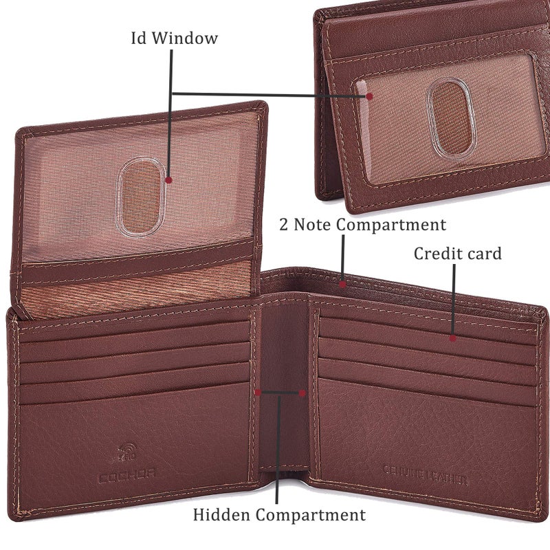 Cochoa Bifold Wallet for Men's Real Genuine Slim Leather RFID Blocking 2 ID Windows Stylish Travel Gift Box (NAPA, TAN) - Image 4